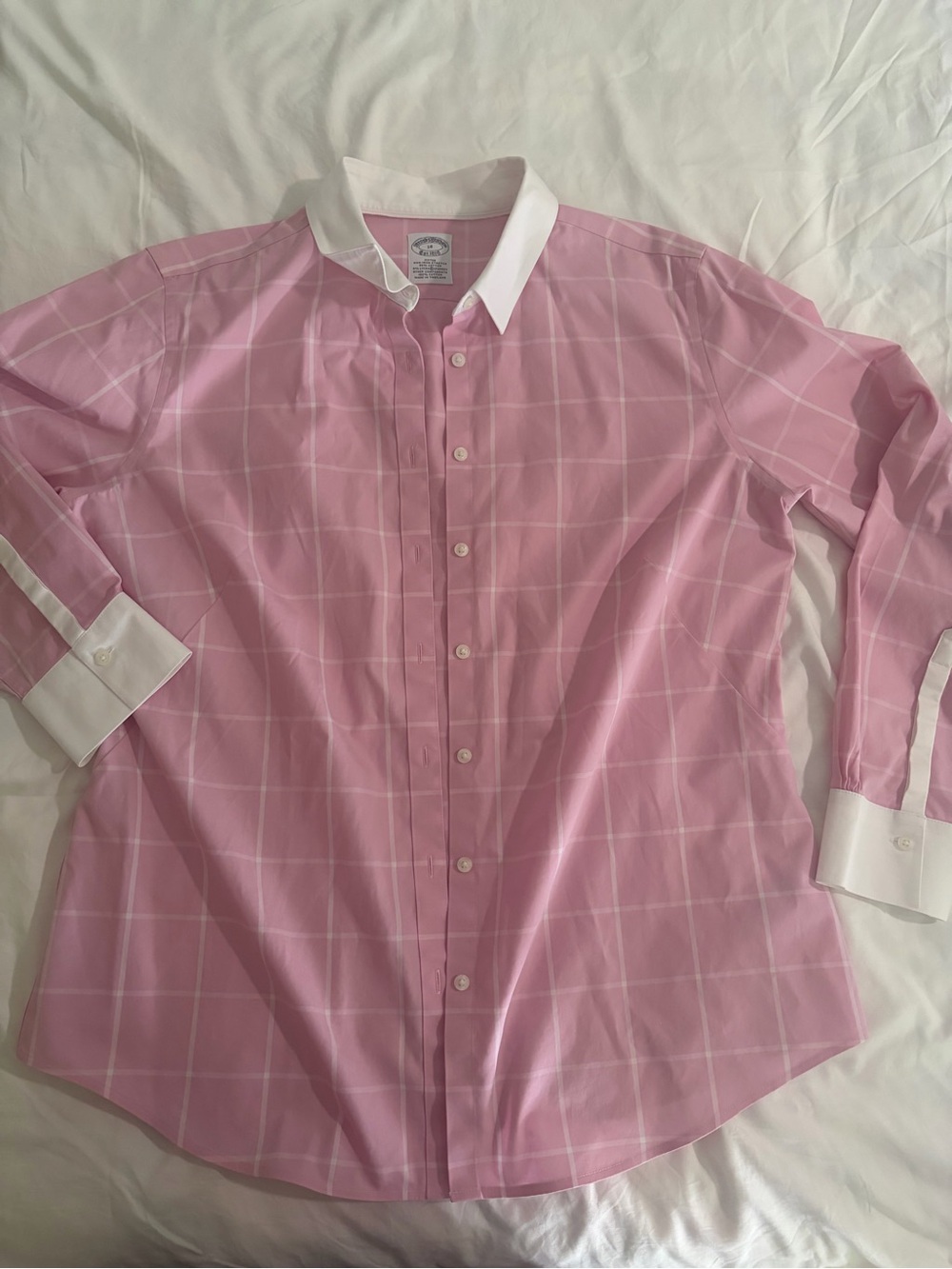 Brooks Brothers Pink Windowpane Button-Down Shirt with White Collar